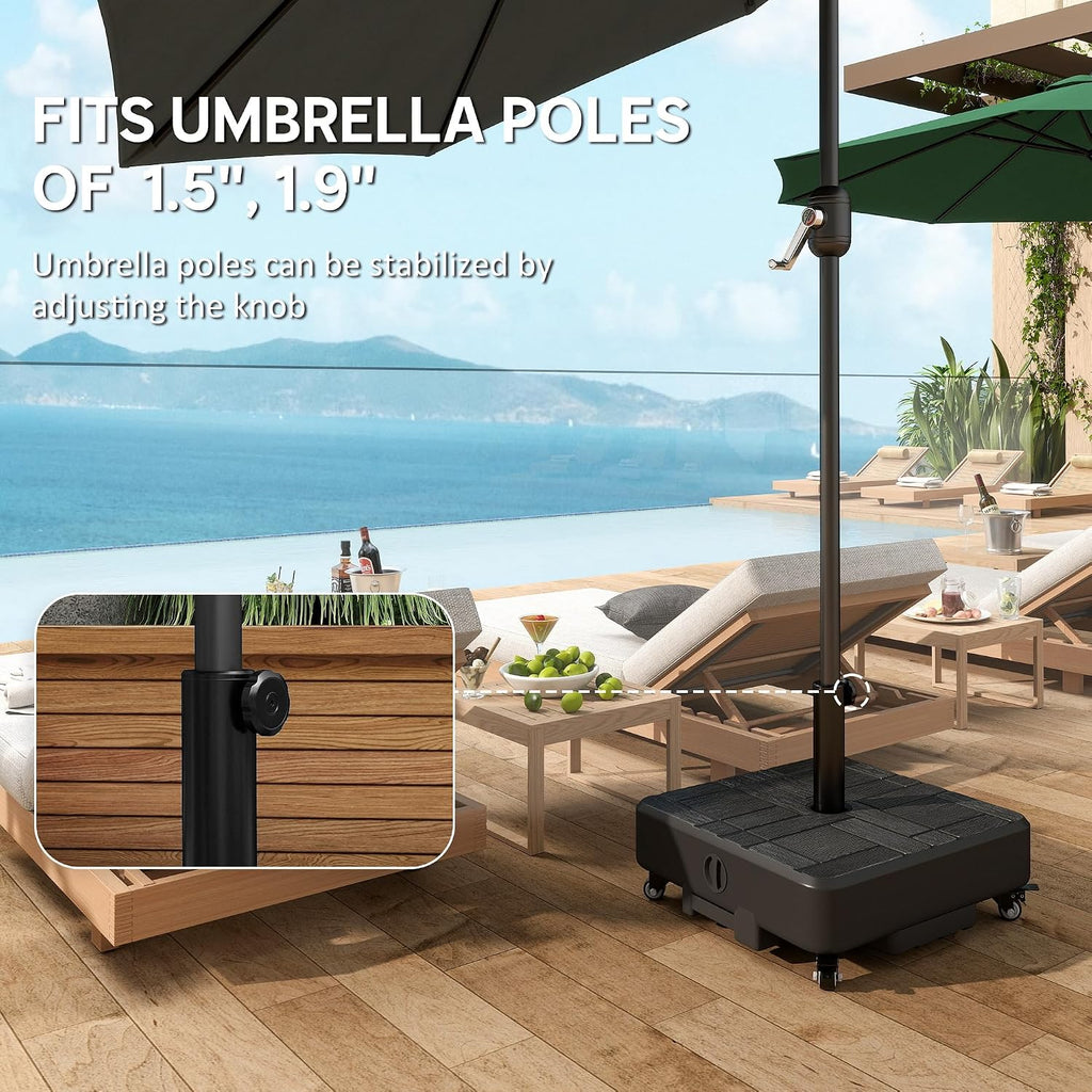 Refined Wood Grain Patio Umbrella Base with Wheels, Heavy Duty Outdoor Umbrella Stand for 6-13 ft Umbrellas