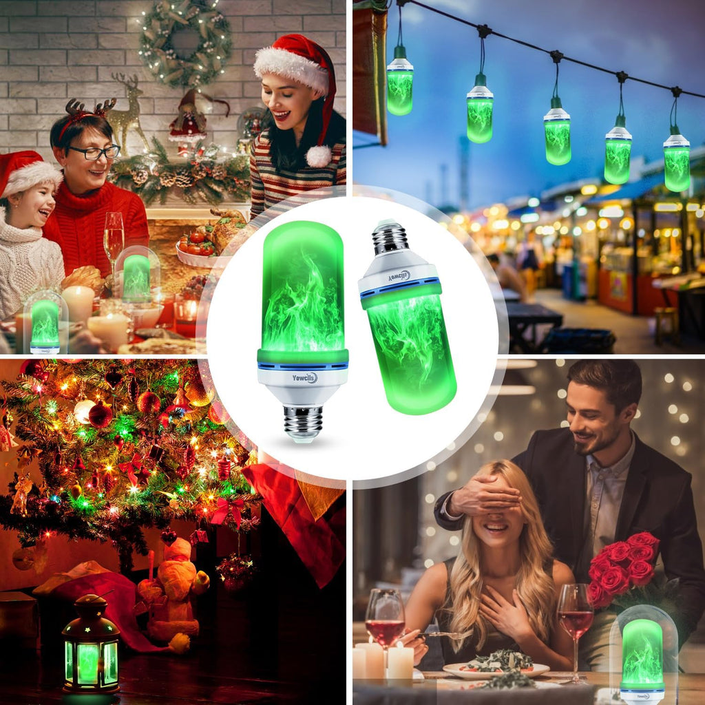 LED Flickering Effect Light Bulb, 4 Modes E26 Base Fire Light Bulbs with Gravity Sensor (Green - )