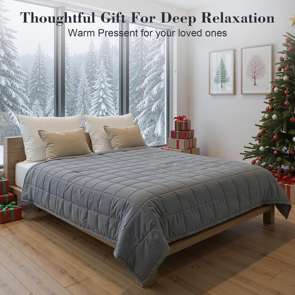 Weighted Blanket for Adults, Grey Cooling Heavy Blanket for Sleeping Perfect for 190-210 lbs, Queen Size Breathable