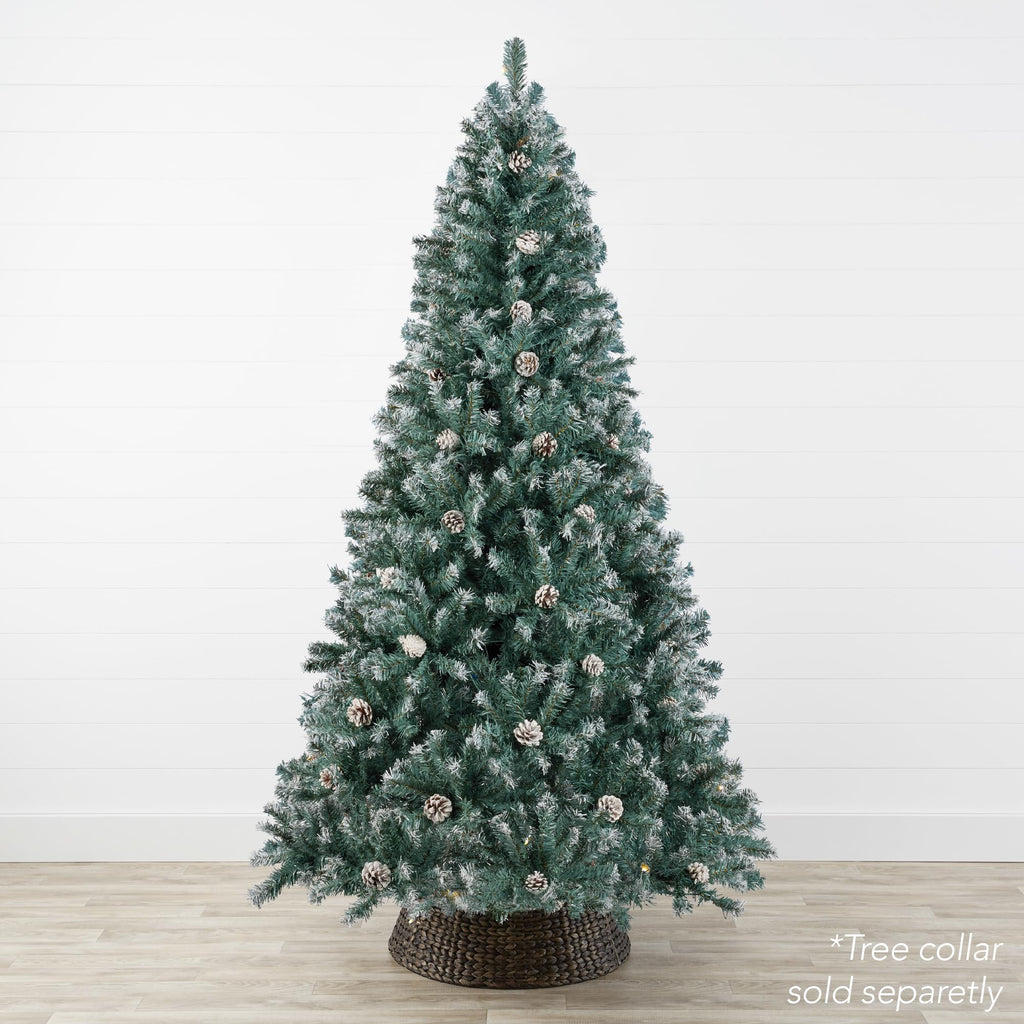 6ft Pre-Decorated Holiday Christmas Tree, Party w/1, 000 Tips, Partially Flocked, Pinecones, Base - Blue Spruce