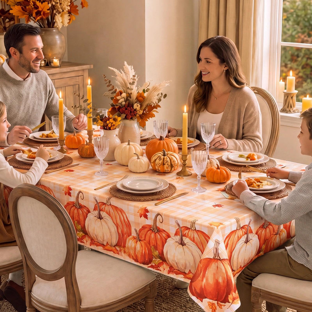 Fall Gingham Vinyl Tablecloth, Rectangle 54 x 78, Orange