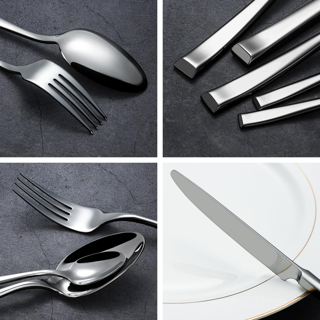 20-Piece Forged Silverware Set, Flatware Set for 4, 18/10 Premium Heavy Duty Stainless Steel Cutlery Set with Square