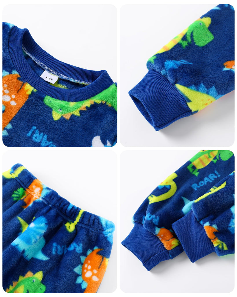 Boys Fleece Pajamas Fuzzy Sleepwear Toddler Soft PJs Loungewear Cozy Pullover Sweatshirt Pants Set for Kids 4-5
