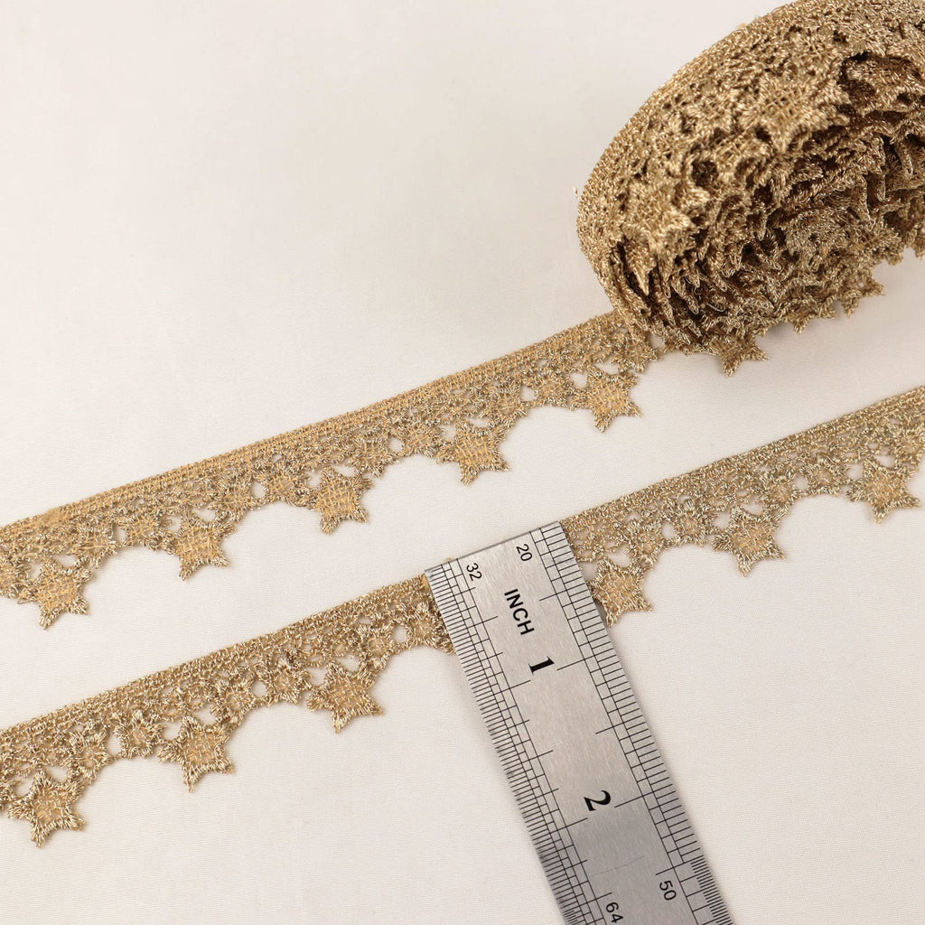 Gold Lace Trim 4.8 Yards Venice Gold Ribbon Metaillic Embroidery Lace Star Craft Lace for Sewing, Cake Fringe