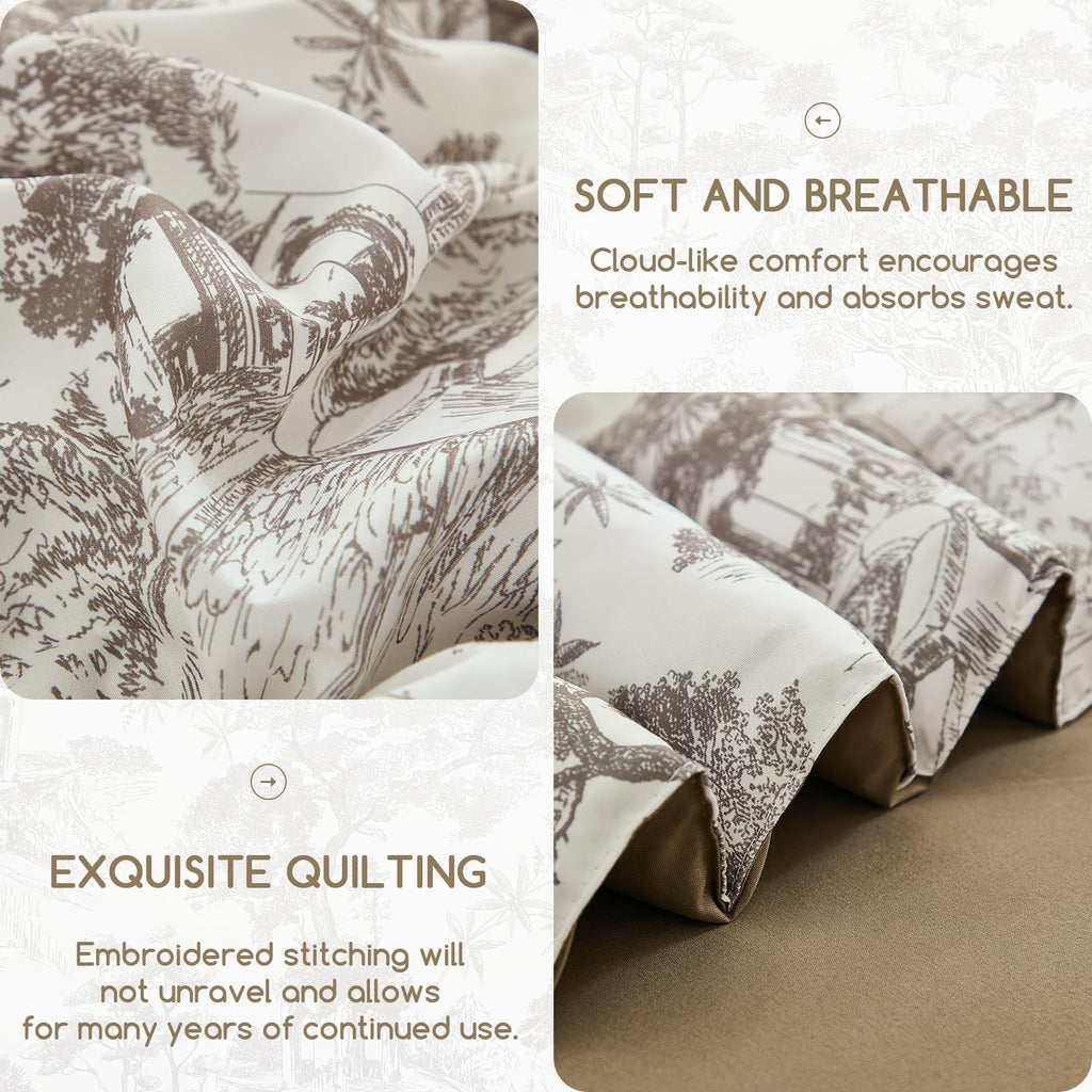 7 Piece Bed in a Bag-Floral Botanical Light Brown Comforter Set, Comforter Set with Sheets, Farmhouse
