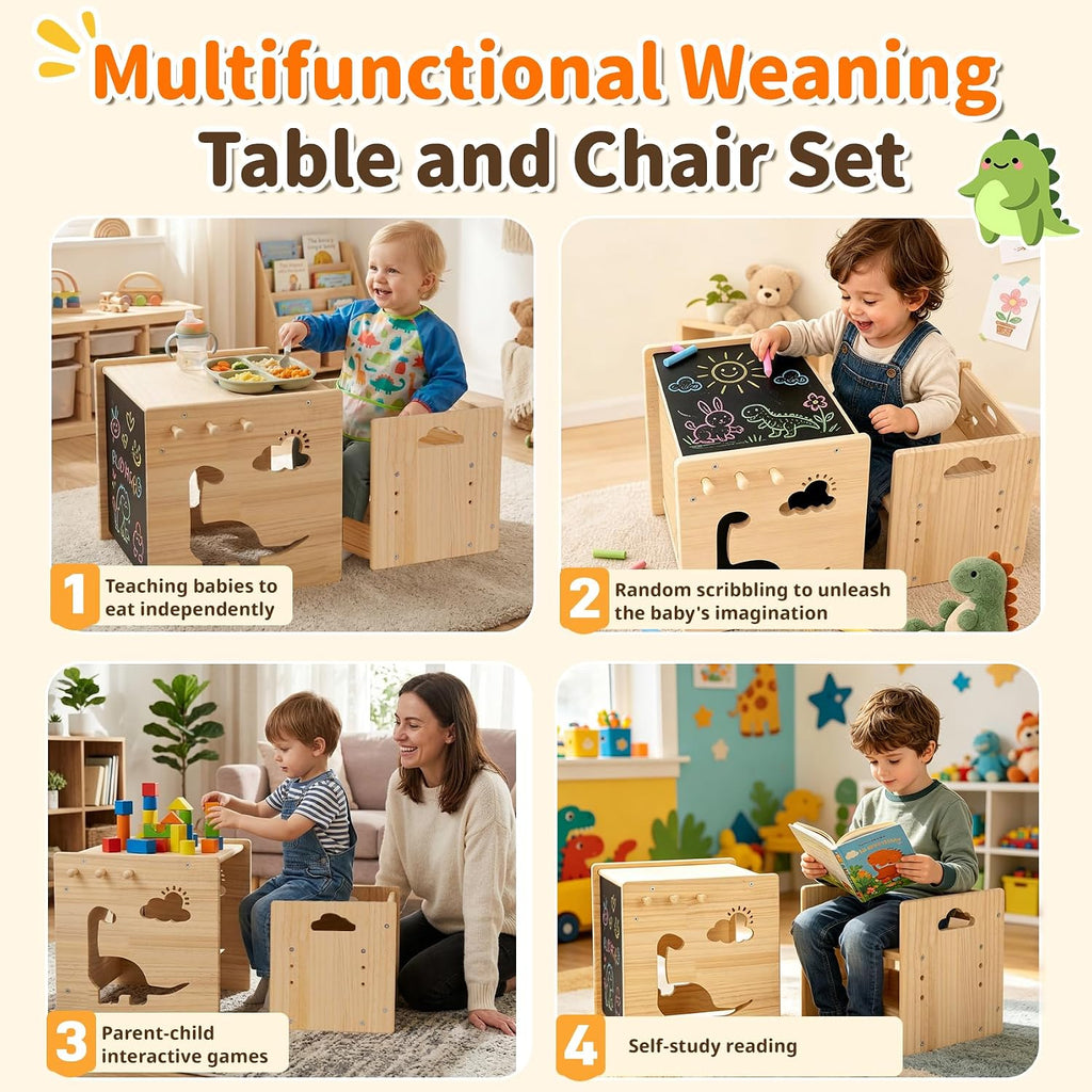 Solid Wood Montessori Weaning Table and Chair Set for Toddlers 1-3