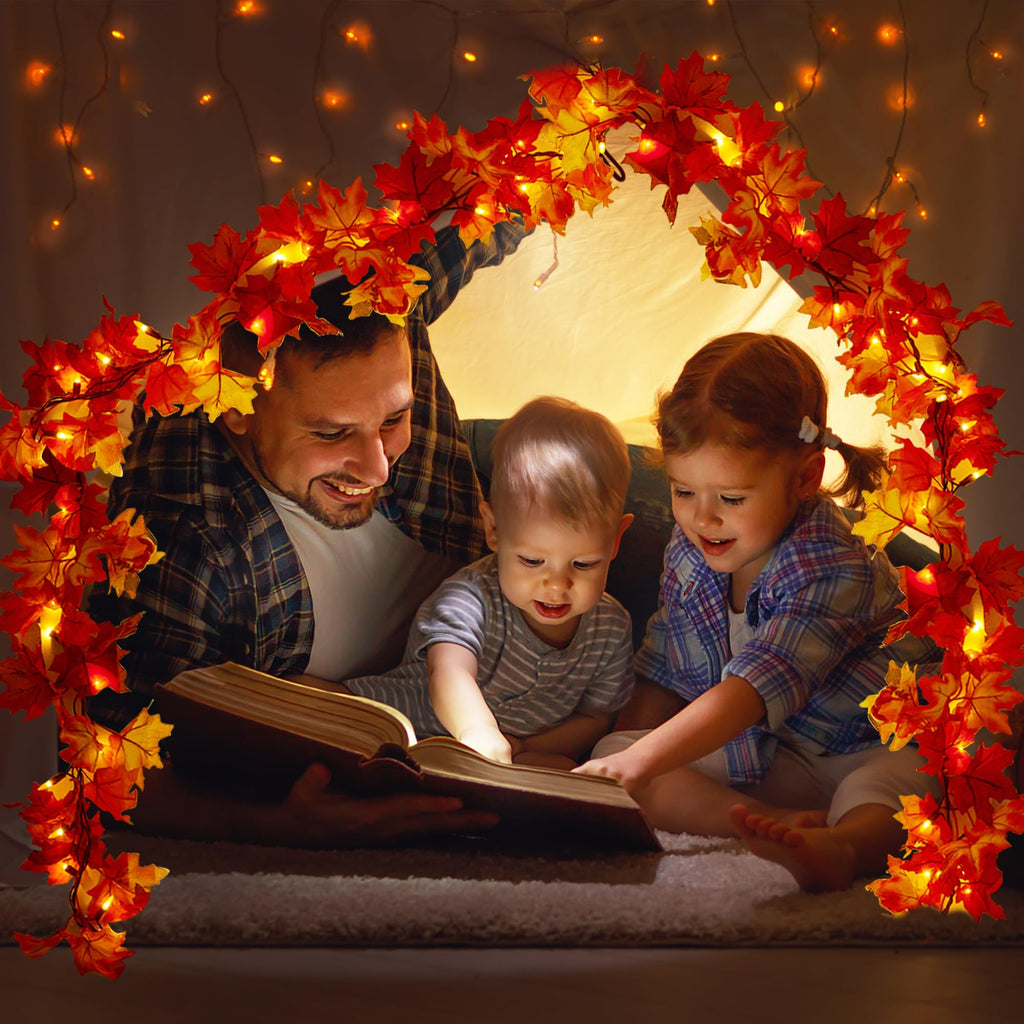 Fall Decorations - 9FT Fall Garland with Lights 50 Orange Lights
