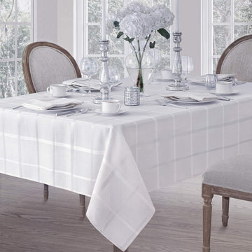 60 x 84 Inch Rectangle Fabric Tablecloth, Elegance Plaid, 100% Polyester, No Iron Soil Resistant Din