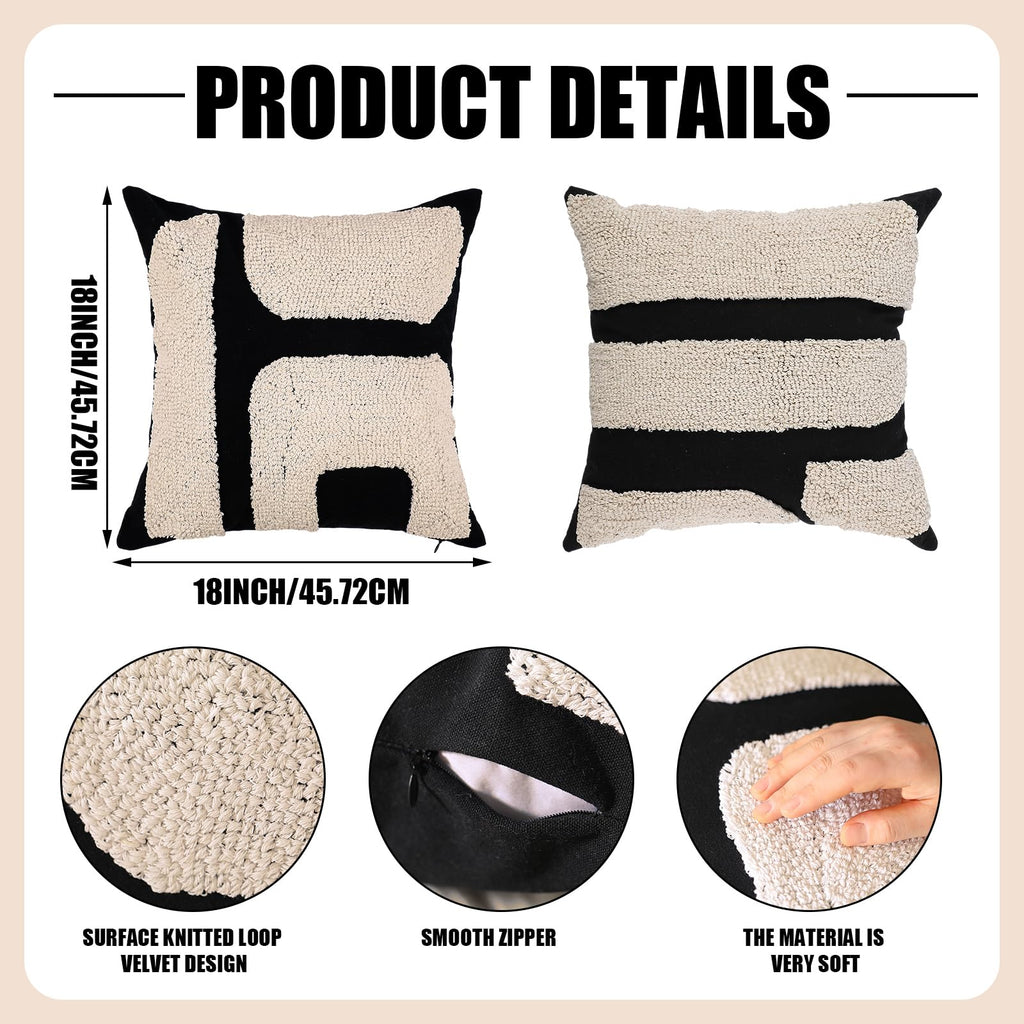 Tufted Pillow, Classic Style, Black, White, 18 X 18 Inch