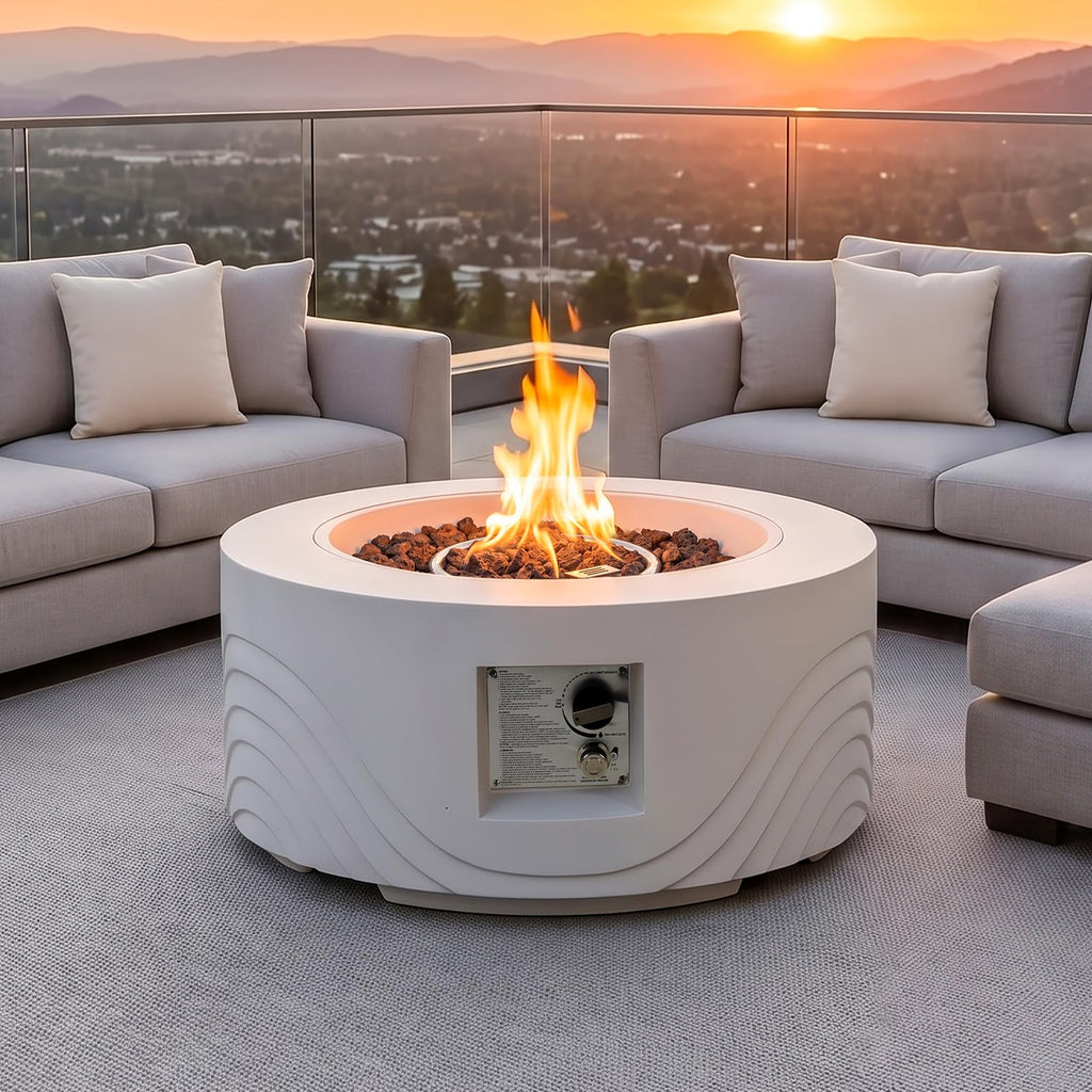 28 Inch White Concrete Outdoor Propane 50, 000 BTU Fire Pit Table