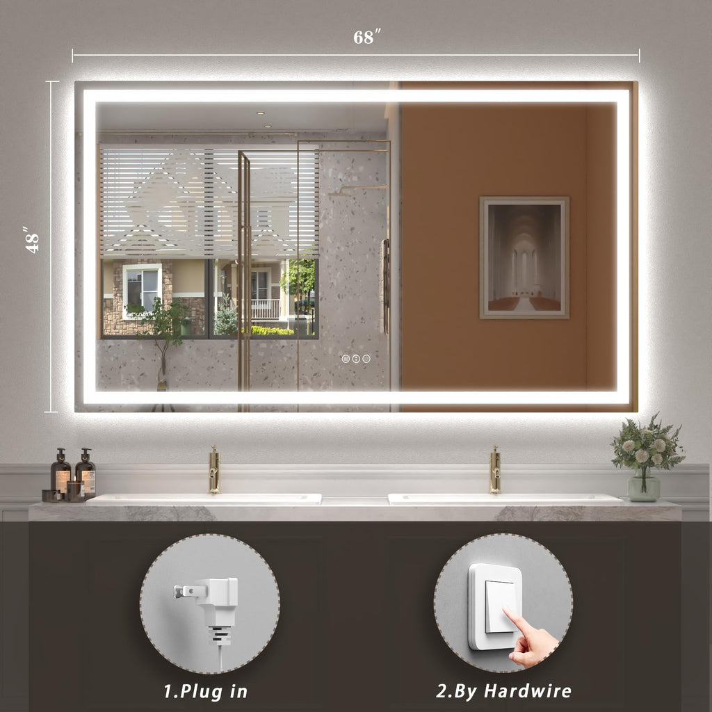 68x48 LED Lighted Bathroom Mirror for Vanity Wall
