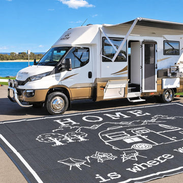 9x12 FT RV Outdoor Rug - Home is Where We Park It Reversible Camper Mat - Waterproof Plastic Straw Camping Rug with