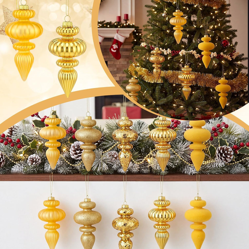 10 Packs 4.5" Vintage Gold Glass Finial Drop Christmas Ornaments