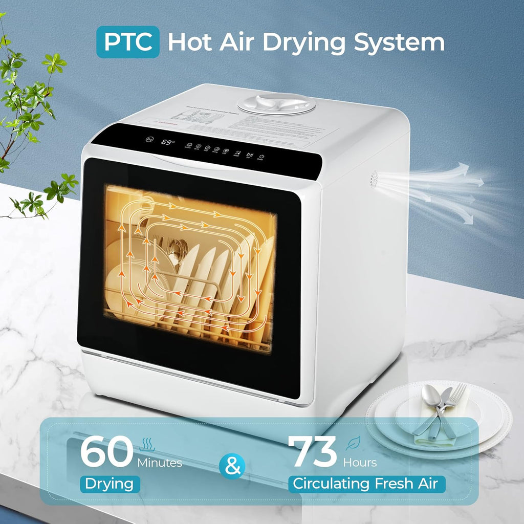 Countertop Dishwasher Portable with 6 Programs, 5L Built-in Water Tank for Apartments & RV, 167℉ High-Temp