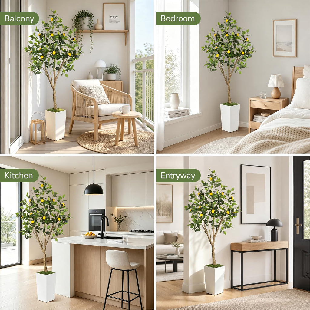 6FT Artificial Lemon Tree with White Tall Planter