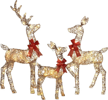 4ft Christmas Decorations Outdoor Lighted Reindeer - 3-Piece 2D Deer Family Set with 145 Warm White LED Lights