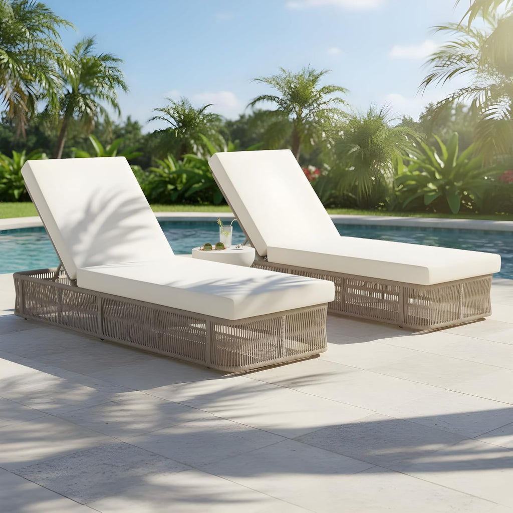 Set of 2 Patio Chaise Lounge Chair Outdoor with 4-Thick Cushion, Metal Poolside Sun Lounger with Cross-Weave