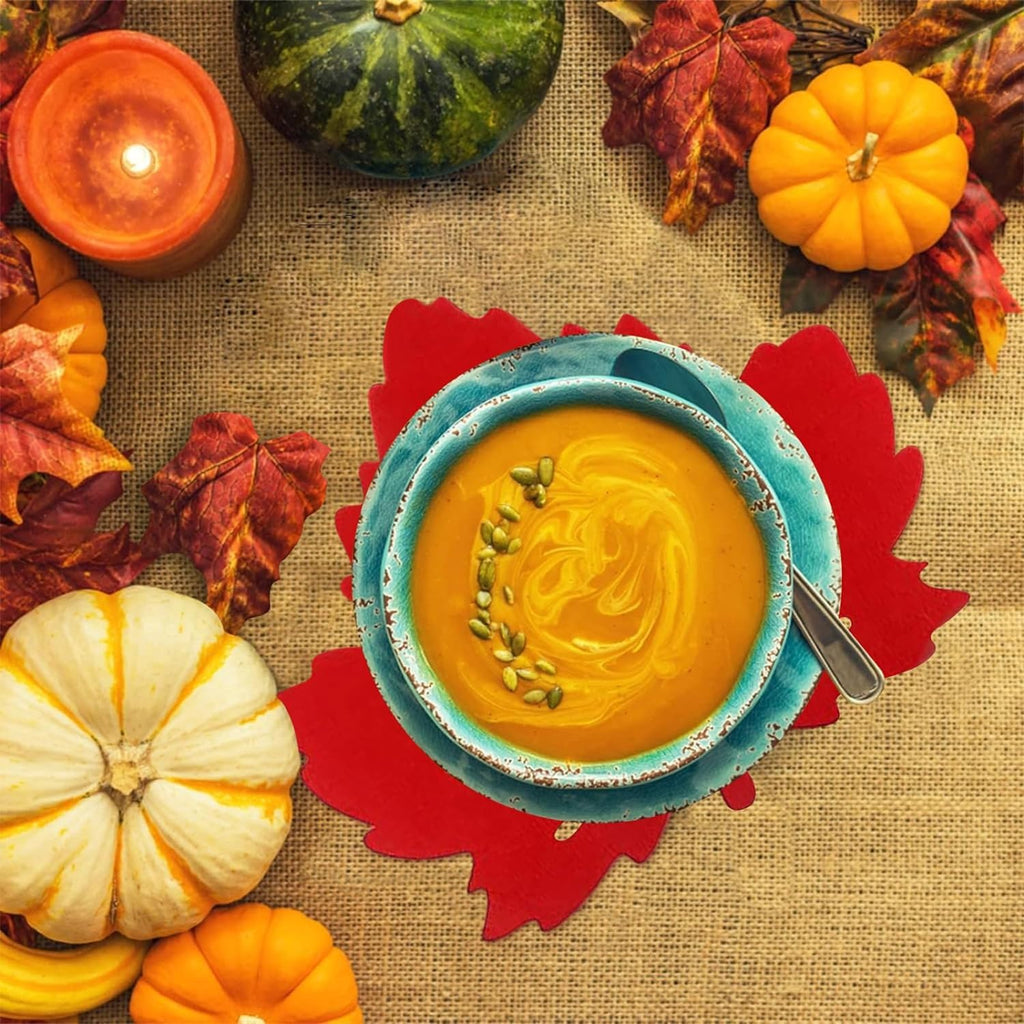 Felt Placemats Set of 8 Thanksgiving Maple Leaf Placemats Fall Harvest Pumpkins Placemats Heat Resistant Coasters