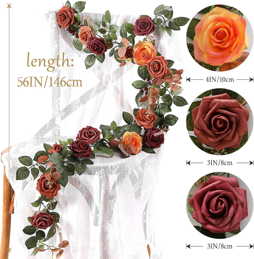 5FT Terracotta Artificial Flower Garland Fall Floral Garland Burnt Orange Arch Rose Vine for Wedding Ceremony Party - Set of 5