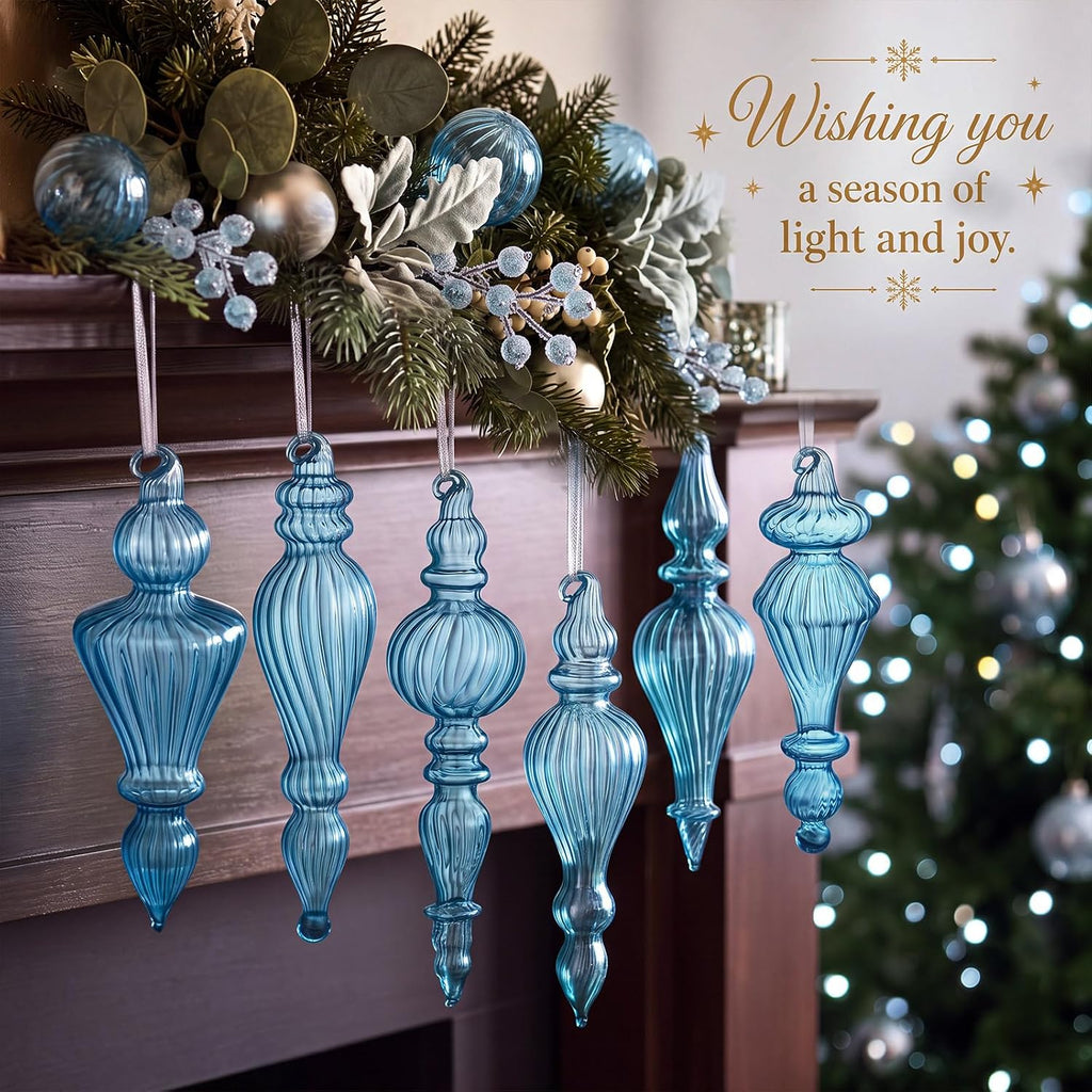 Vintage Glass Christmas Ornaments, Antique, Blue - Set of 6