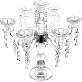 Crystal Candle Holder - 7-Arm 14 Inch Crystal Taper Candlestick Candelabra - Centerpieceval