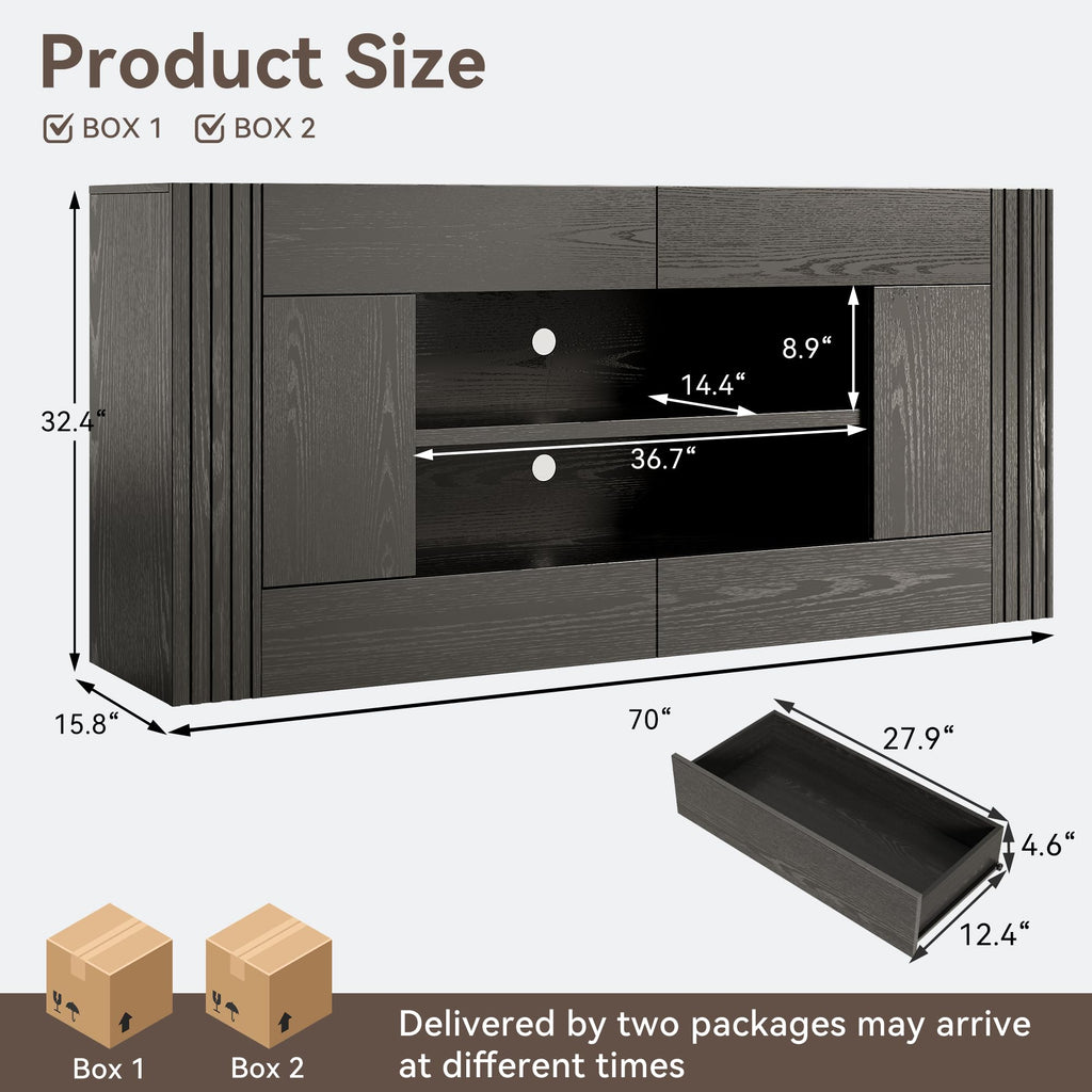 Modern 70" TV Stand for TVs up to 80", Sturdy Entertainment Center with 2 Drawers & 2 Side Cabinets, Media Console