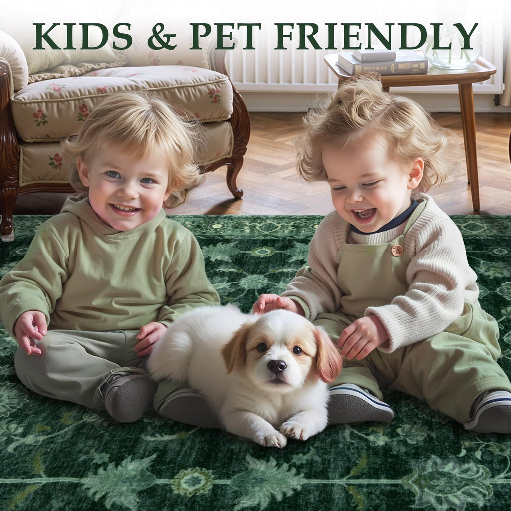 Washable 2.6x8 Runner Hallway Rug Non Slip, Dark Green Runner Rug