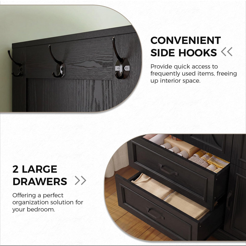 Armoire Wardrobe Closet with 4 Doors and Drawers, Black