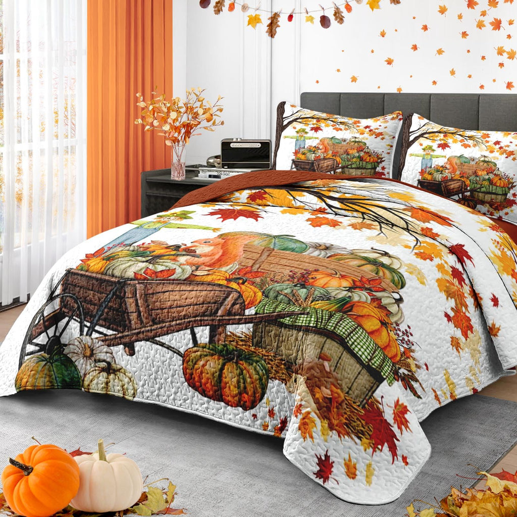 Fall Quilt Set, 3 Pieces Farmhouse Maple Bedding, Bedspread