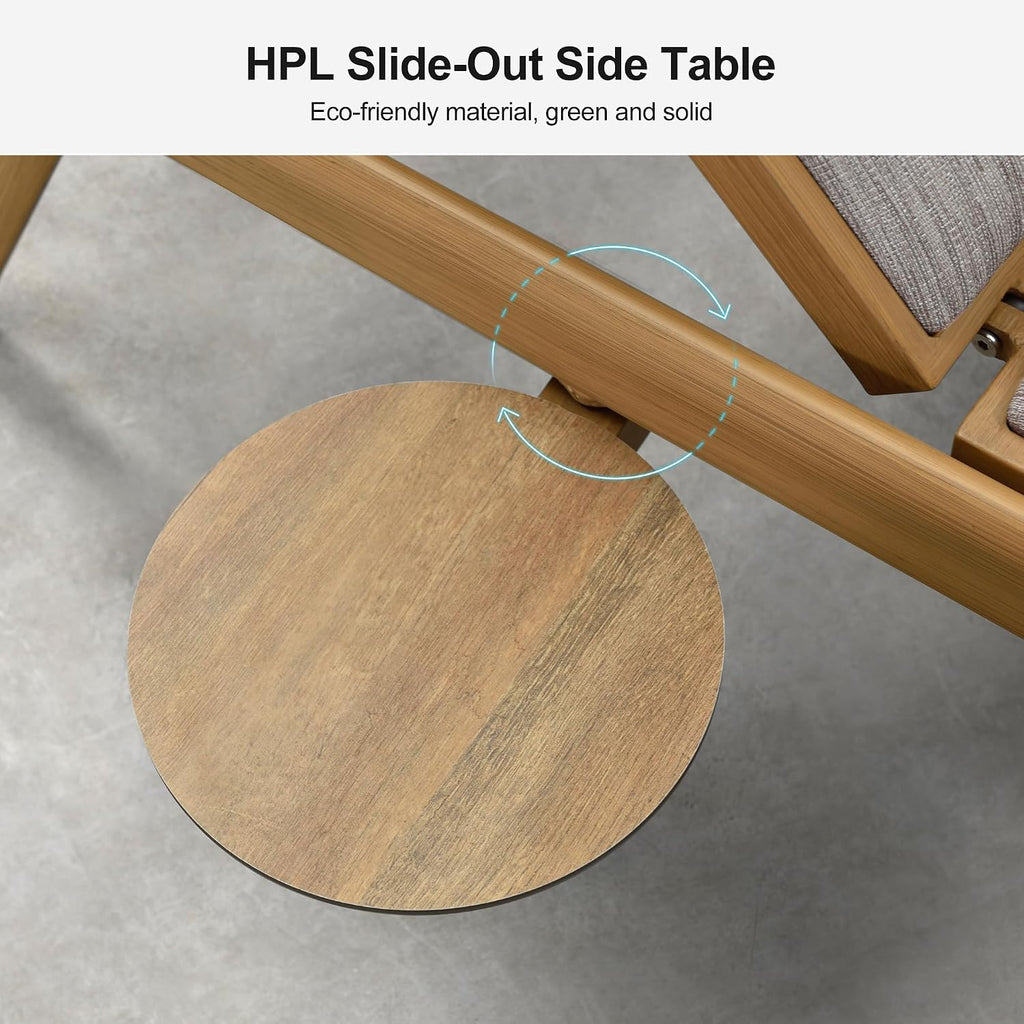 Patio Chaise Lounge with Quick-Dry Cushion Adjustable Back Teak | Heavy-duty Frame, Pull-out Table, 1.54" Soft