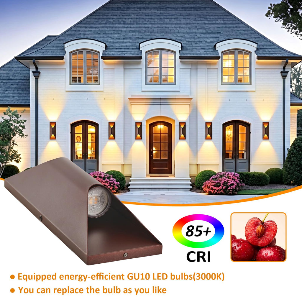 Outdoor Wall Lights 2 Pack, 15" Up and Down Porch Wall Sconce, Waterproof Exterior Lighting Fixtures, Replaceable