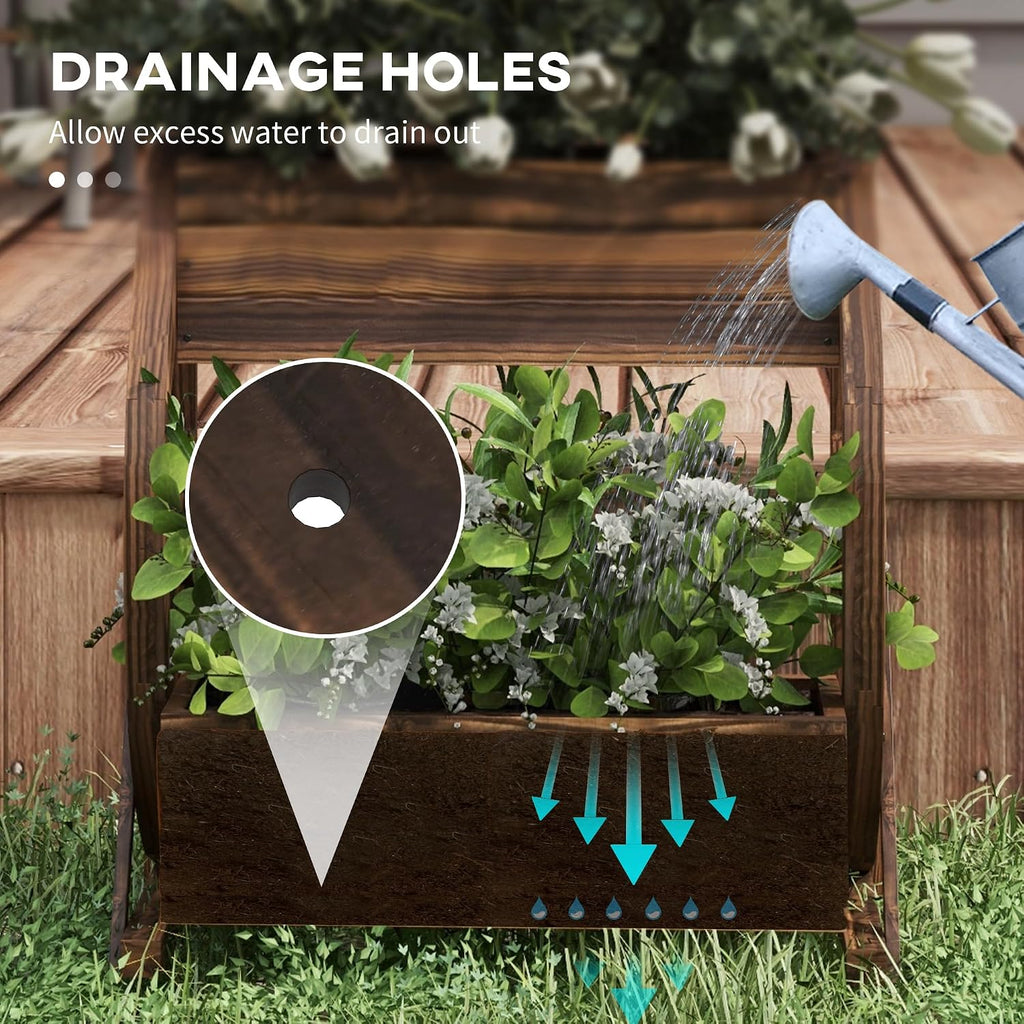 2-Tier Raised Garden Bed Planter Boxes 22" x 13" x 22" | Wooden Wagon, Drainage Holes, for Vegetables Flowers Herbs