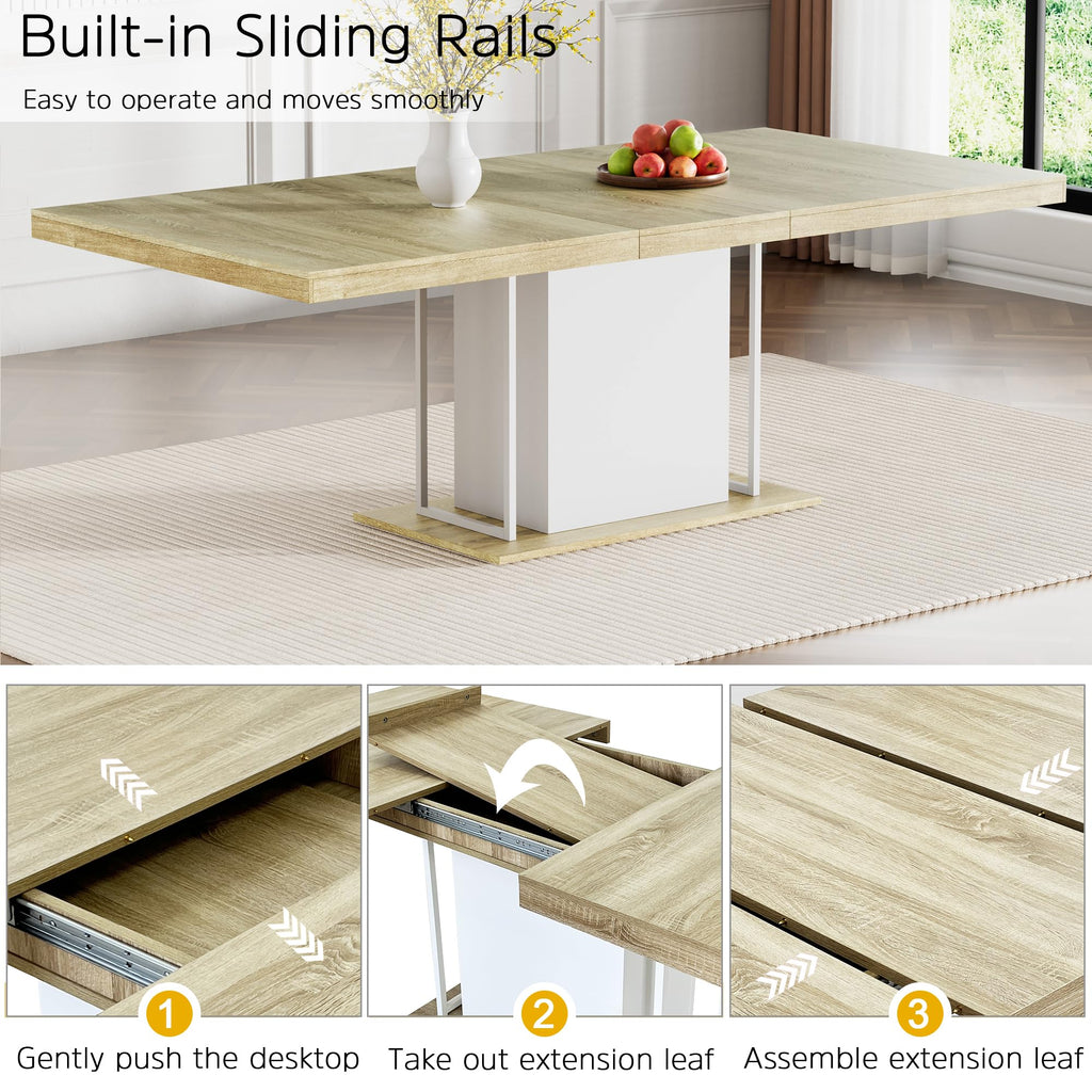 78.74" Extendable Dining Table for 6 8 10 Person, Farmhouse Expandable Dining Table Large Rectangle Wooden Expanding