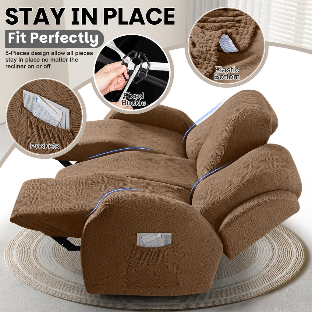 Stretch Recliner Couch Coversr, 8-Pieces Slipcover, Light Coffee