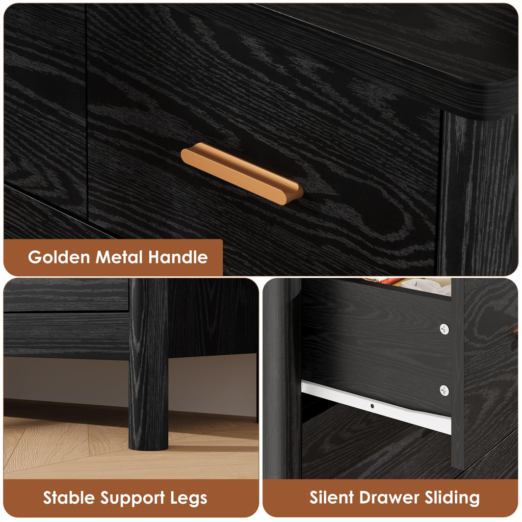 7 Drawer Dresser, Modern Wooden Storage Chest of Drawers, Black