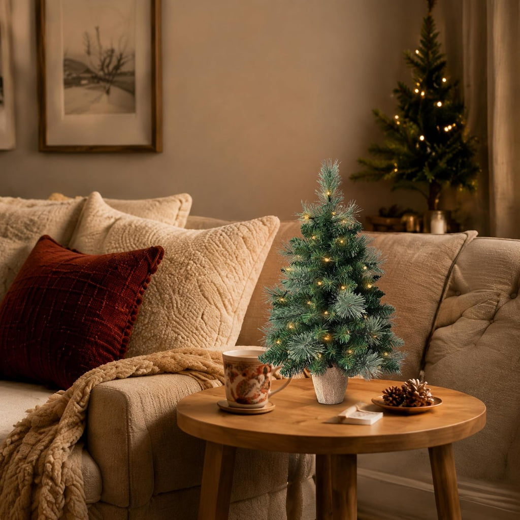2ft Pre-Lit Artificial Mini Christmas Tree, Battery Operated Xmas Tree