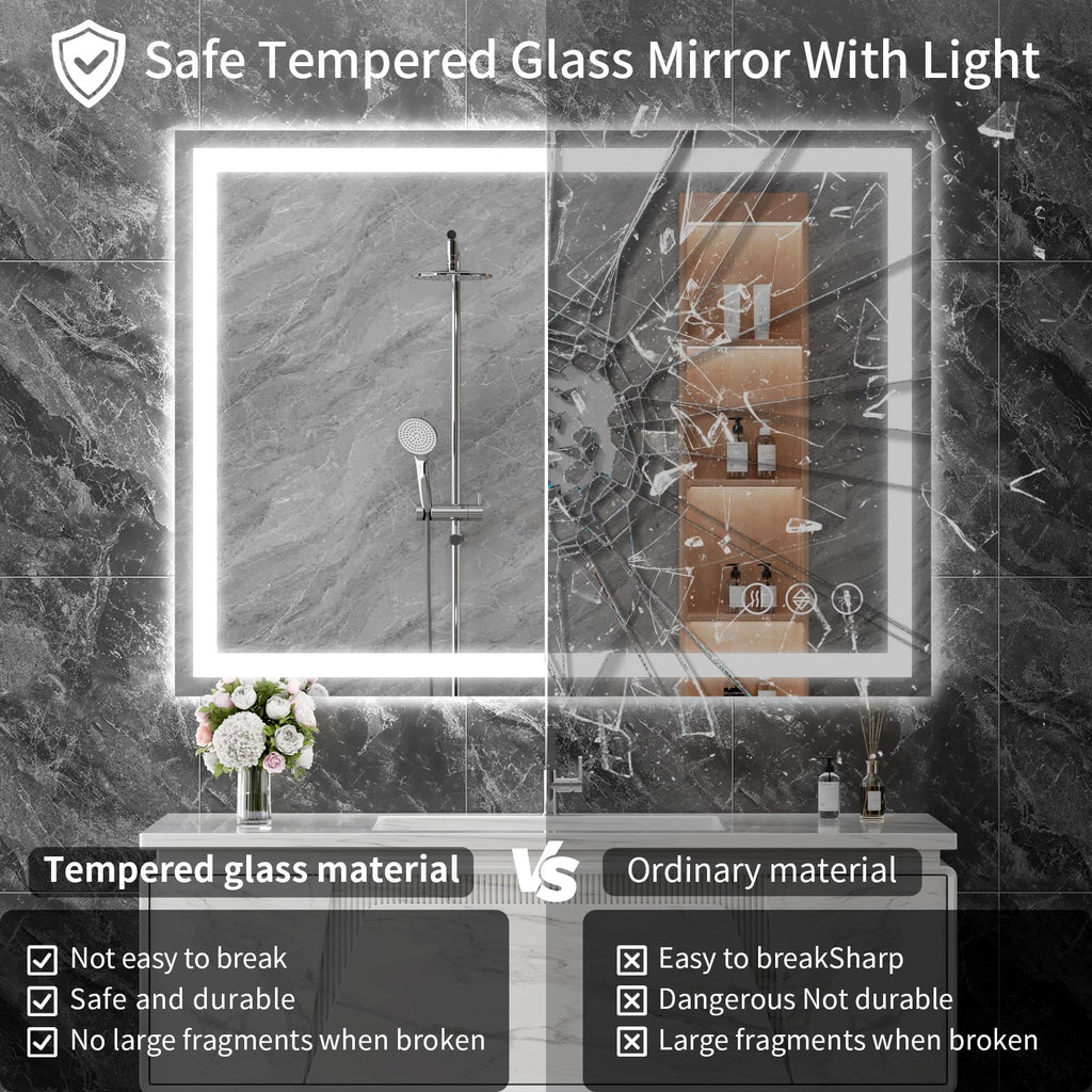 48x32 LED Bathroom Mirror, Shatterproof Mirror with Light