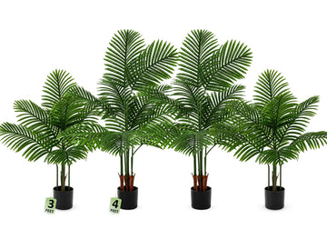 4 Pack Artificial Palm Trees 3Ft 4Ft, Fake Plants Fake Trees Artificial Areca Palm Plants for Outdoor Indoor Faux
