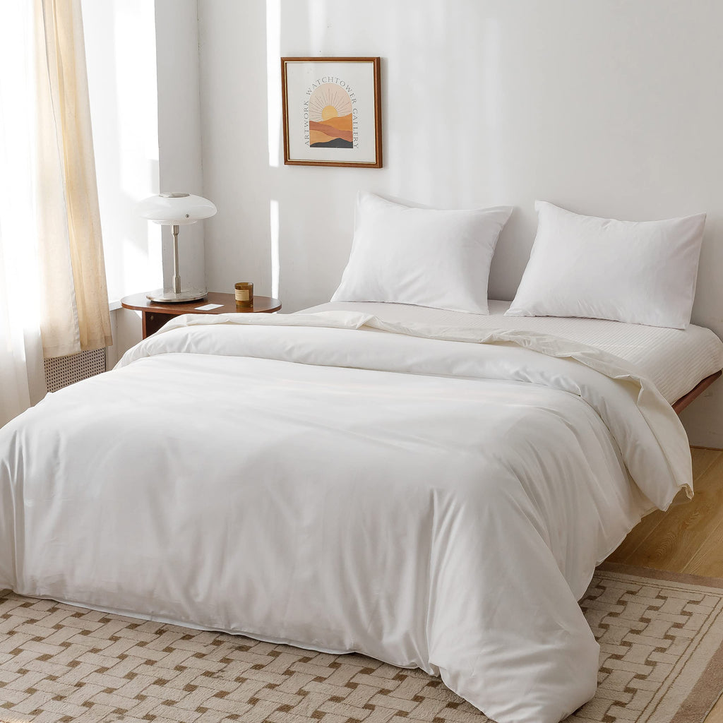 Egyptian Cotton Duvet Cover Sateen Weave, Silky Soft and Breathable Bedding Set with Zipper Closure, Long