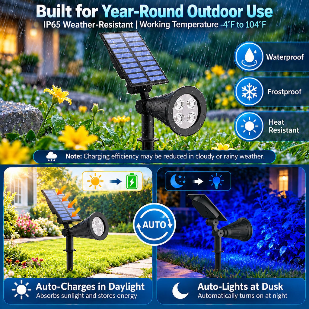 Blue Solar Landscape Spotlights Outdoor 4 Pack IP65 Waterproof Flag