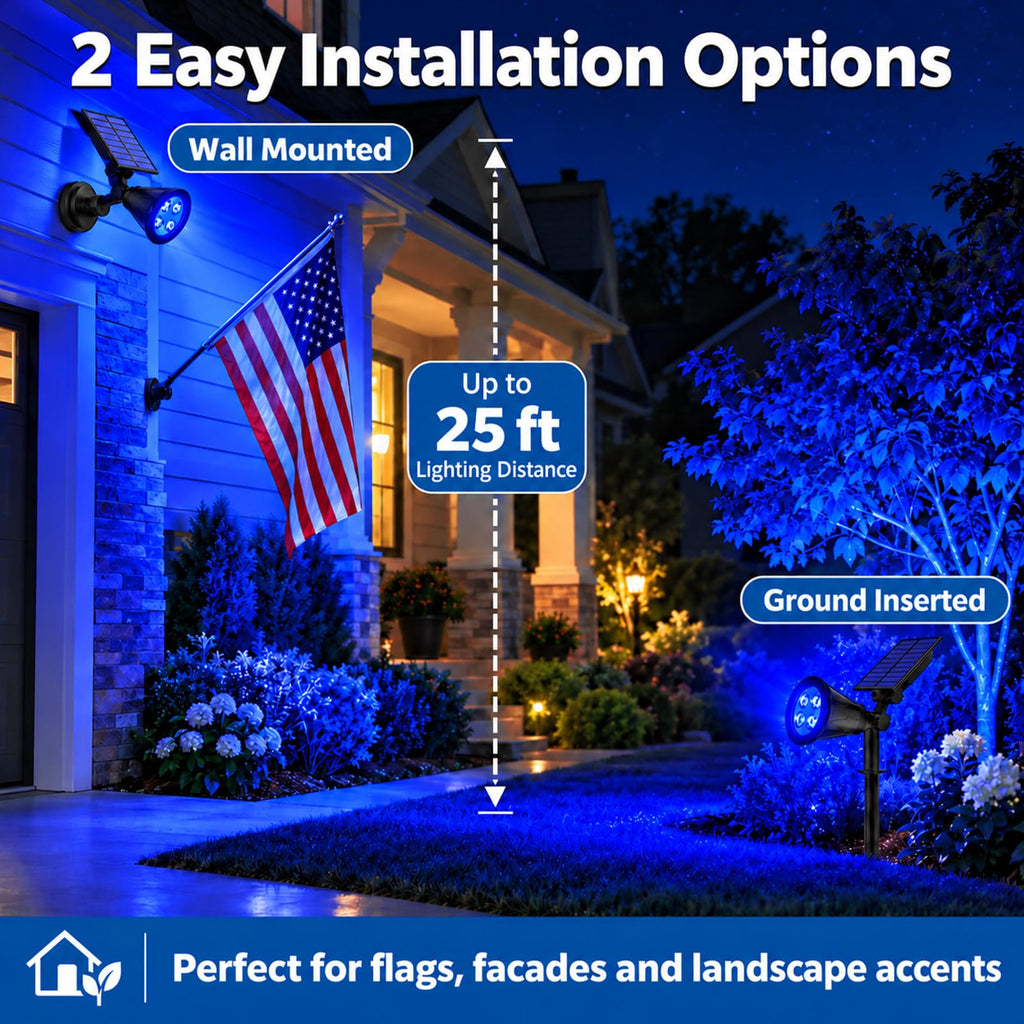 Blue Solar Landscape Spotlights Outdoor 4 Pack IP65 Waterproof Flag