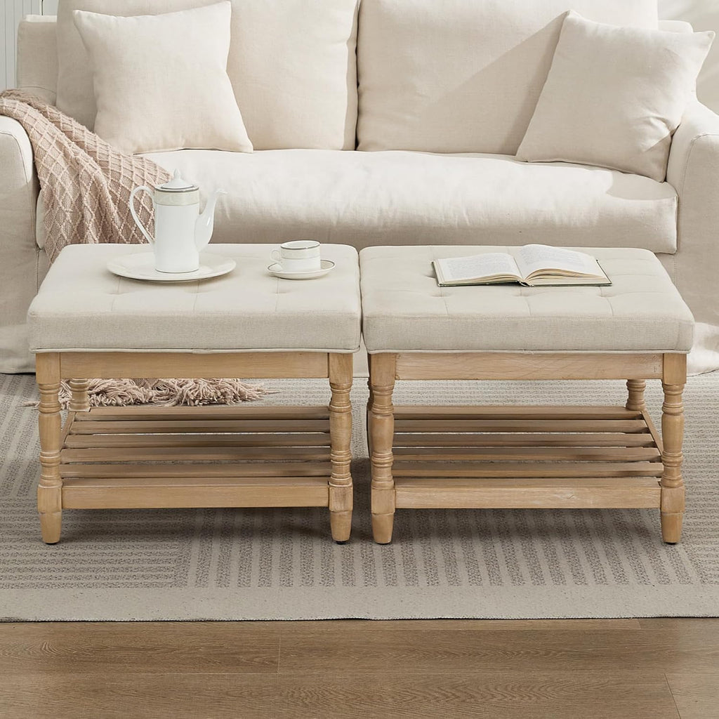 Square Ottoman Coffee Table with Storage,Upholstered Tufted Storage Ottoman Foot Rest,Mid Century Modern Coffee Table