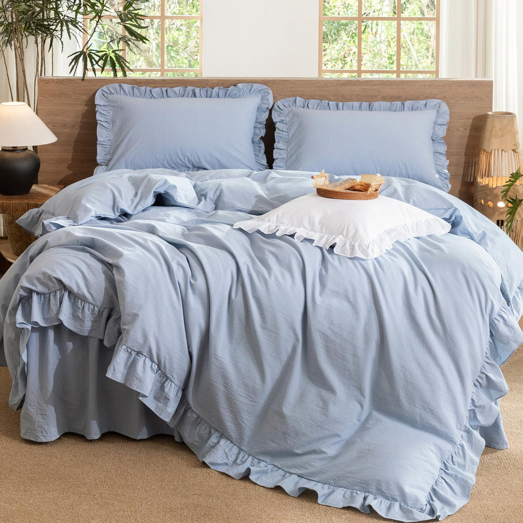 Ruffle Duvet Cover Set 100% Washed Cotton