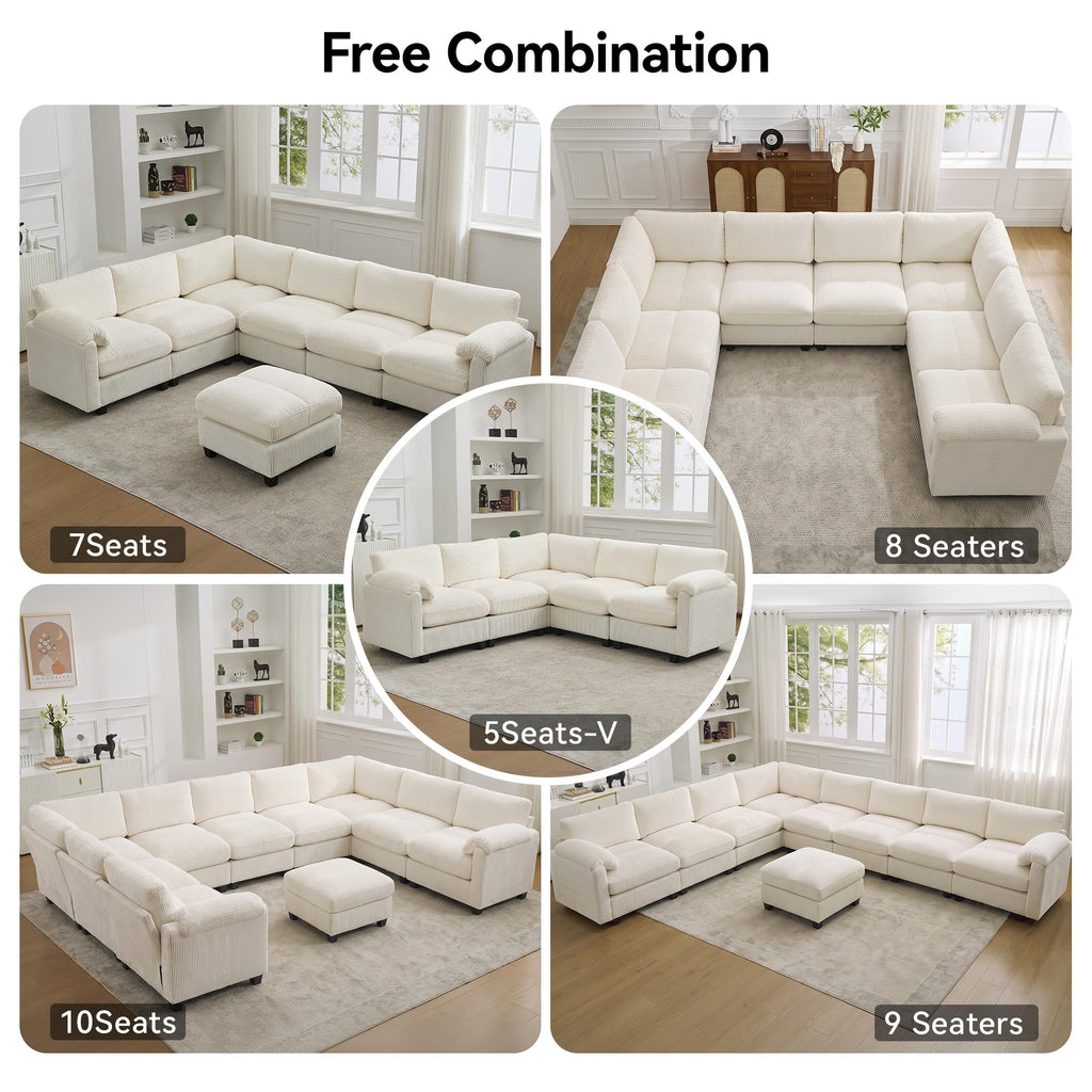 Modular Sectional Sofa, 117'' Oversized Deep Seat U Shaped Couch, Beige