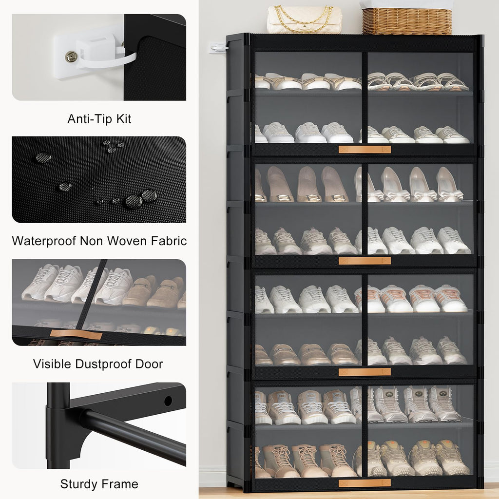 9 Tier Shoe Cabinet with Doors, 36-Pair Storage, Black