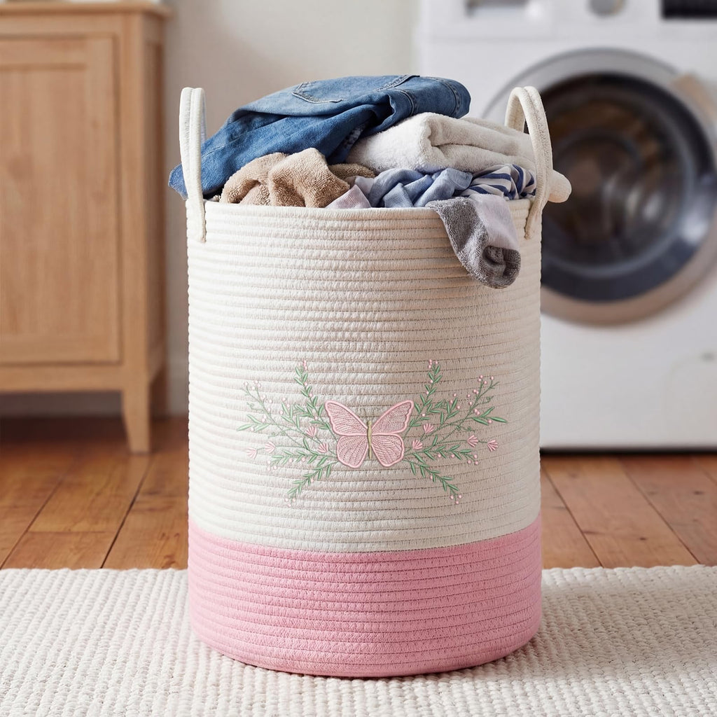 Pink Butterfly Laundry Basket Hamper Coquette Laundry Basket