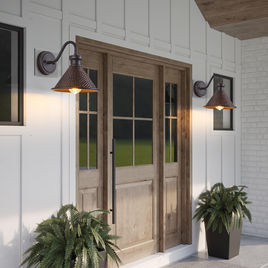 Gooseneck Outdoor Wall Light Fixtures, 2-Pack Farmhouse Barn Lights for Porch, Industrial Oil-Rubbed Bronze Exterior