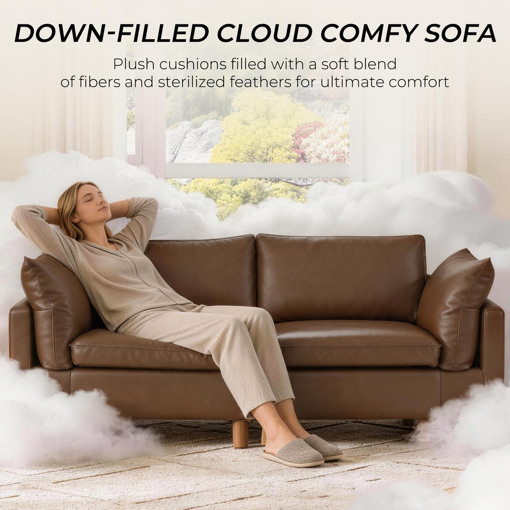 127" Leather Super Large Sectional Couches, Modular Sectional Sofa, Premium Genuine Leather Sofa, Down Filled, High