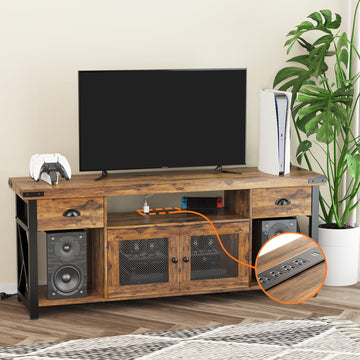TV Stand for TV up to 55 Inches, Farmhouse Entertainment Center with 2 Drawers & Storage Cabinets, Industrial Media