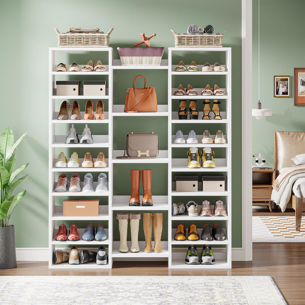 14-Tier Shoe Cabinet, 59" Tall White Storage Organizer